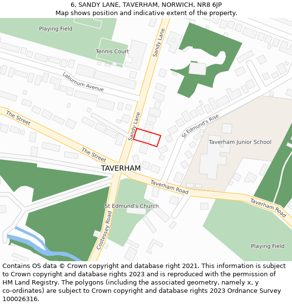 6, SANDY LANE, TAVERHAM, NORWICH, NR8 6JP: Location map and indicative extent of plot