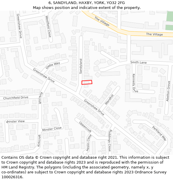 6, SANDYLAND, HAXBY, YORK, YO32 2FG: Location map and indicative extent of plot