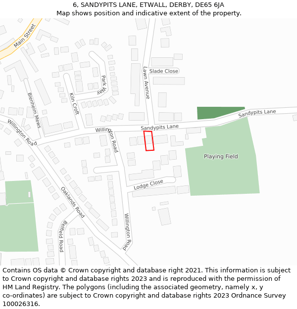 6, SANDYPITS LANE, ETWALL, DERBY, DE65 6JA: Location map and indicative extent of plot