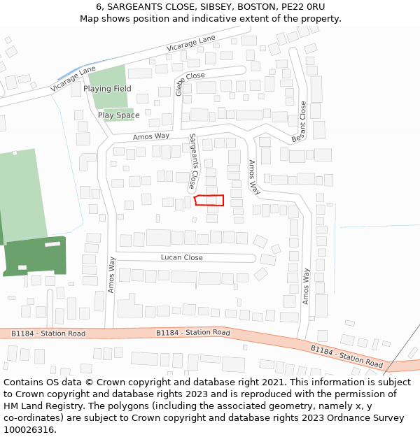 6, SARGEANTS CLOSE, SIBSEY, BOSTON, PE22 0RU: Location map and indicative extent of plot