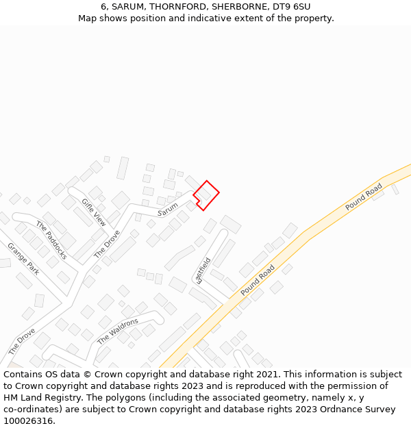 6, SARUM, THORNFORD, SHERBORNE, DT9 6SU: Location map and indicative extent of plot