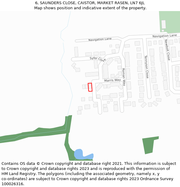 6, SAUNDERS CLOSE, CAISTOR, MARKET RASEN, LN7 6JL: Location map and indicative extent of plot