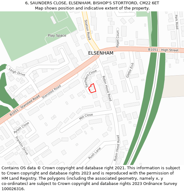 6, SAUNDERS CLOSE, ELSENHAM, BISHOP'S STORTFORD, CM22 6ET: Location map and indicative extent of plot