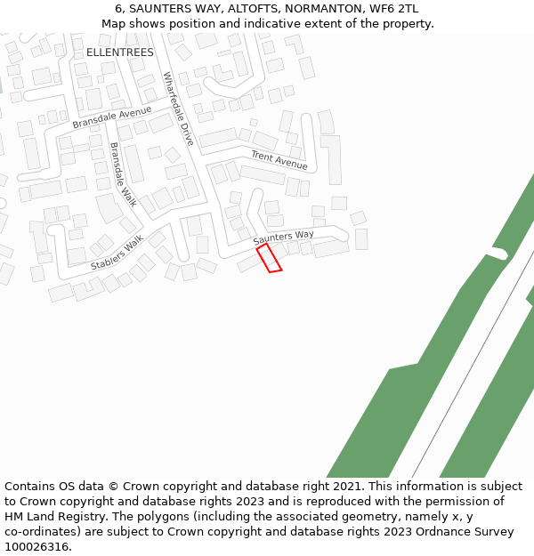 6, SAUNTERS WAY, ALTOFTS, NORMANTON, WF6 2TL: Location map and indicative extent of plot