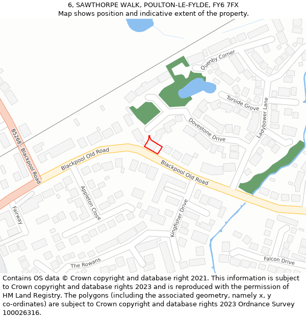 6, SAWTHORPE WALK, POULTON-LE-FYLDE, FY6 7FX: Location map and indicative extent of plot