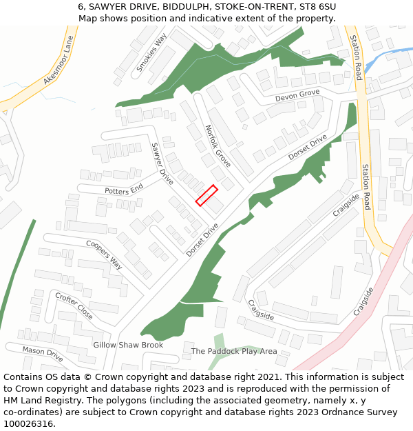 6, SAWYER DRIVE, BIDDULPH, STOKE-ON-TRENT, ST8 6SU: Location map and indicative extent of plot