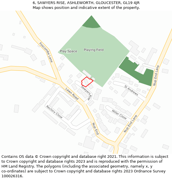 6, SAWYERS RISE, ASHLEWORTH, GLOUCESTER, GL19 4JR: Location map and indicative extent of plot