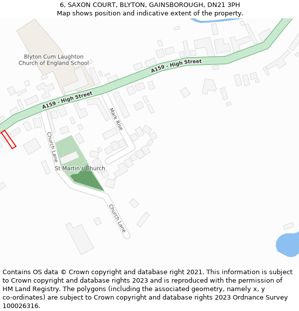 6, SAXON COURT, BLYTON, GAINSBOROUGH, DN21 3PH: Location map and indicative extent of plot