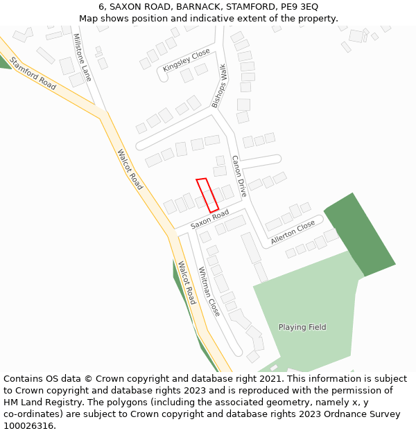 6, SAXON ROAD, BARNACK, STAMFORD, PE9 3EQ: Location map and indicative extent of plot