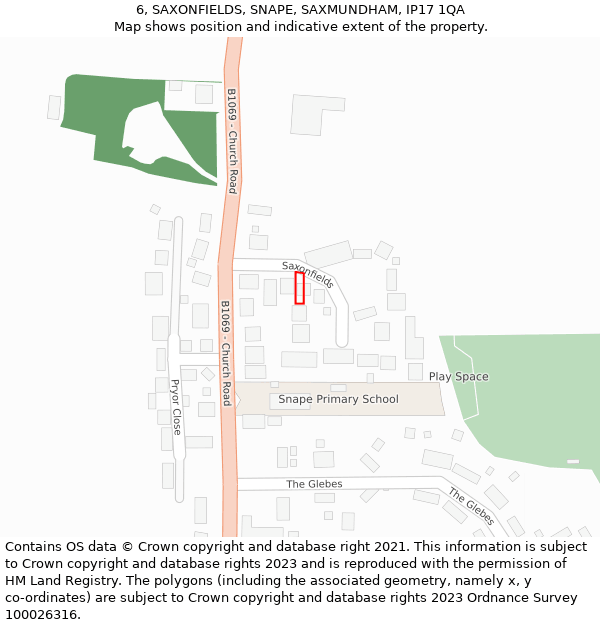 6, SAXONFIELDS, SNAPE, SAXMUNDHAM, IP17 1QA: Location map and indicative extent of plot