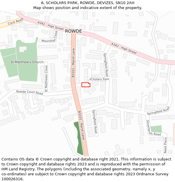 6, SCHOLARS PARK, ROWDE, DEVIZES, SN10 2AH: Location map and indicative extent of plot