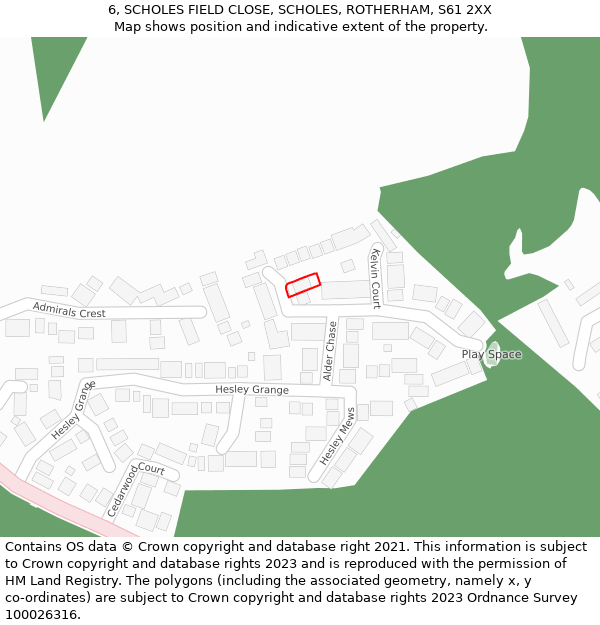 6, SCHOLES FIELD CLOSE, SCHOLES, ROTHERHAM, S61 2XX: Location map and indicative extent of plot