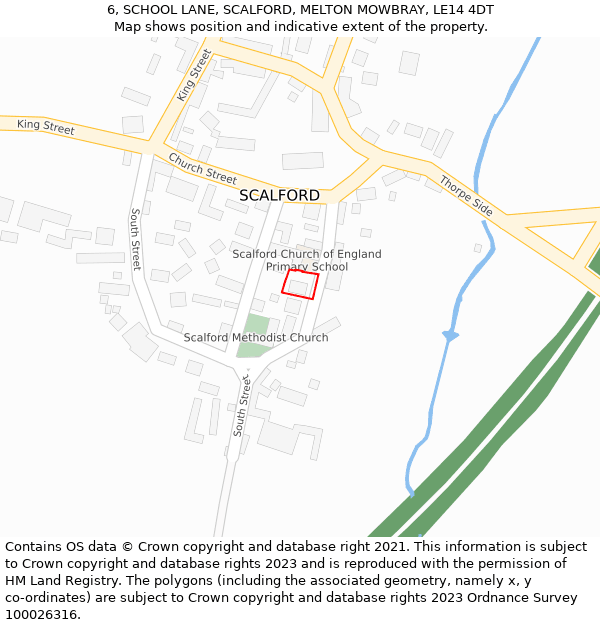 6, SCHOOL LANE, SCALFORD, MELTON MOWBRAY, LE14 4DT: Location map and indicative extent of plot