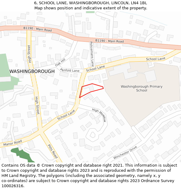 6, SCHOOL LANE, WASHINGBOROUGH, LINCOLN, LN4 1BL: Location map and indicative extent of plot
