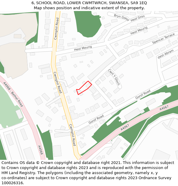 6, SCHOOL ROAD, LOWER CWMTWRCH, SWANSEA, SA9 1EQ: Location map and indicative extent of plot