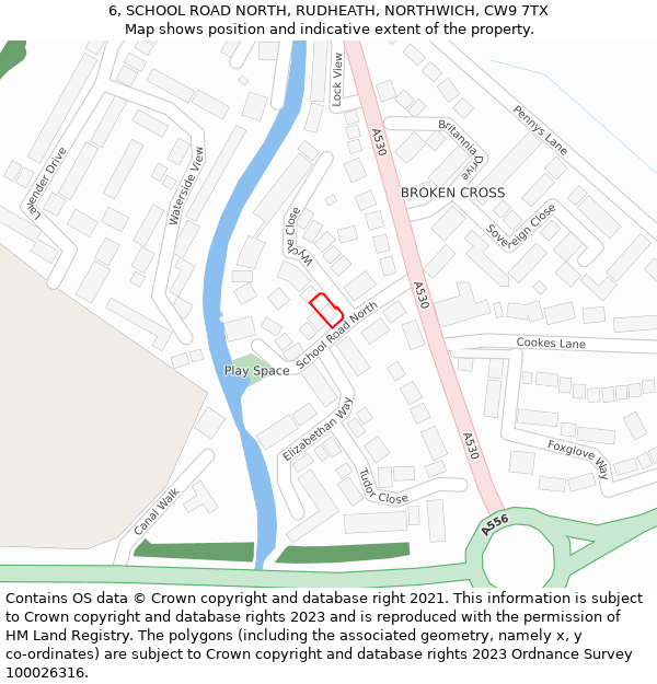 6, SCHOOL ROAD NORTH, RUDHEATH, NORTHWICH, CW9 7TX: Location map and indicative extent of plot