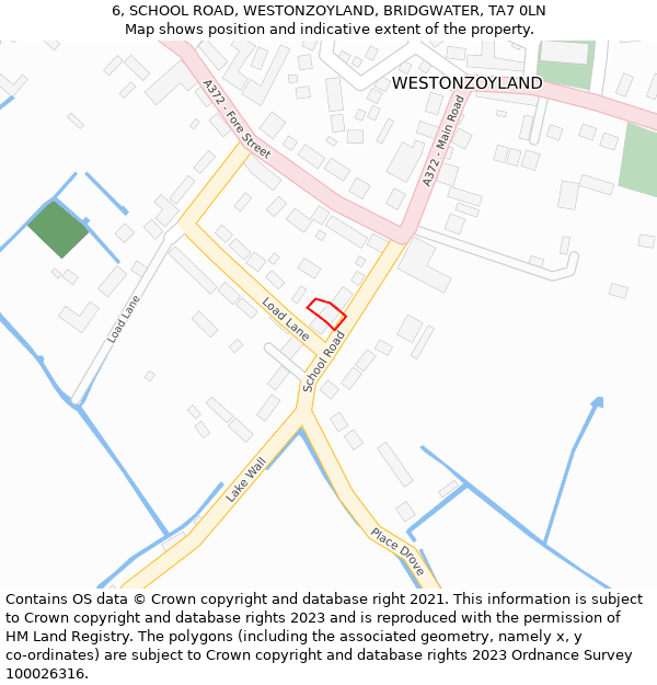 6, SCHOOL ROAD, WESTONZOYLAND, BRIDGWATER, TA7 0LN: Location map and indicative extent of plot