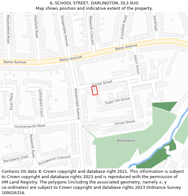6, SCHOOL STREET, DARLINGTON, DL3 0UG: Location map and indicative extent of plot