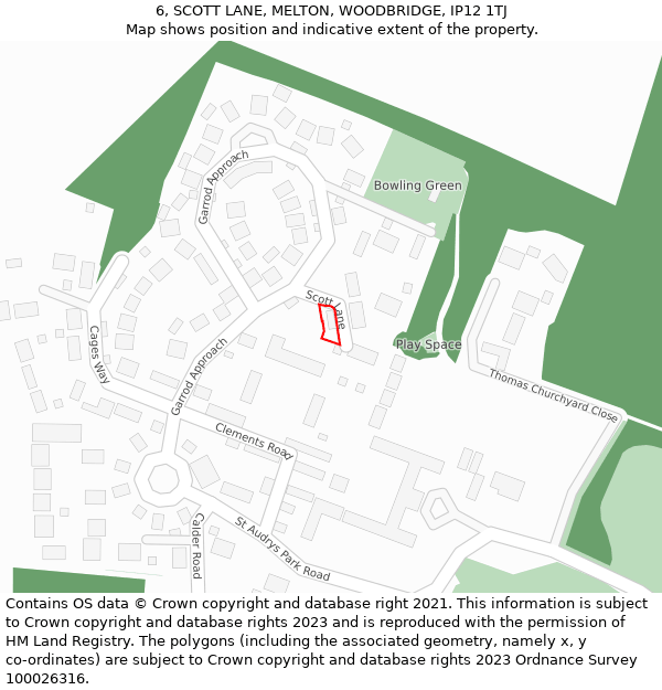 6, SCOTT LANE, MELTON, WOODBRIDGE, IP12 1TJ: Location map and indicative extent of plot