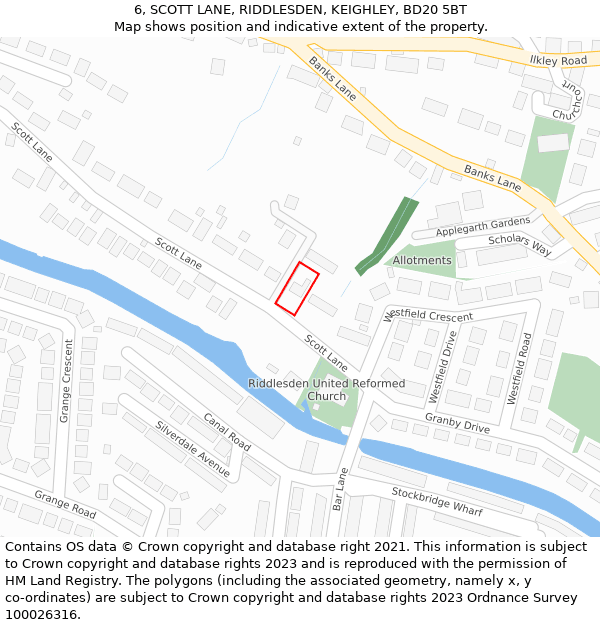 6, SCOTT LANE, RIDDLESDEN, KEIGHLEY, BD20 5BT: Location map and indicative extent of plot