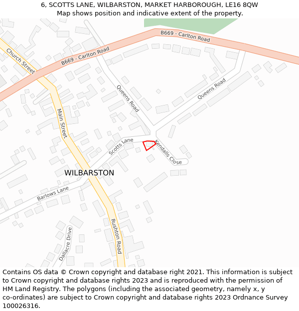 6, SCOTTS LANE, WILBARSTON, MARKET HARBOROUGH, LE16 8QW: Location map and indicative extent of plot