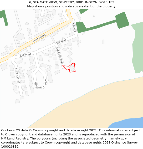 6, SEA GATE VIEW, SEWERBY, BRIDLINGTON, YO15 1ET: Location map and indicative extent of plot
