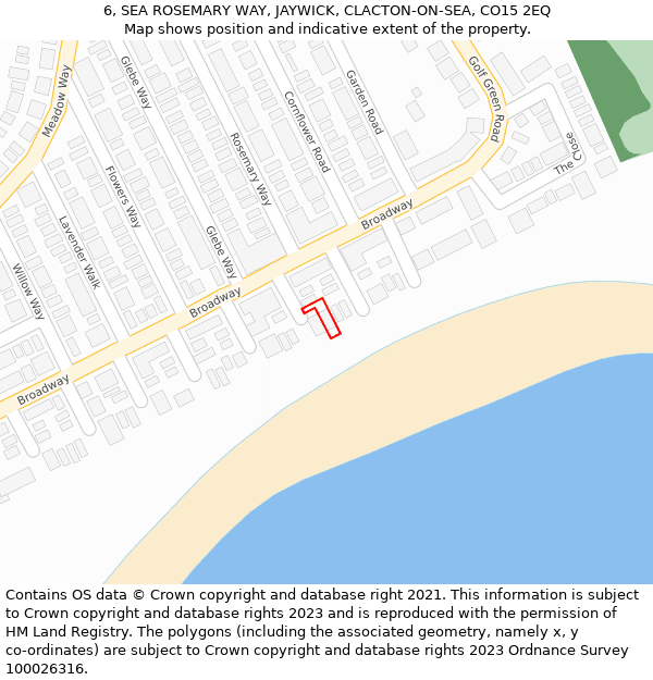 6, SEA ROSEMARY WAY, JAYWICK, CLACTON-ON-SEA, CO15 2EQ: Location map and indicative extent of plot