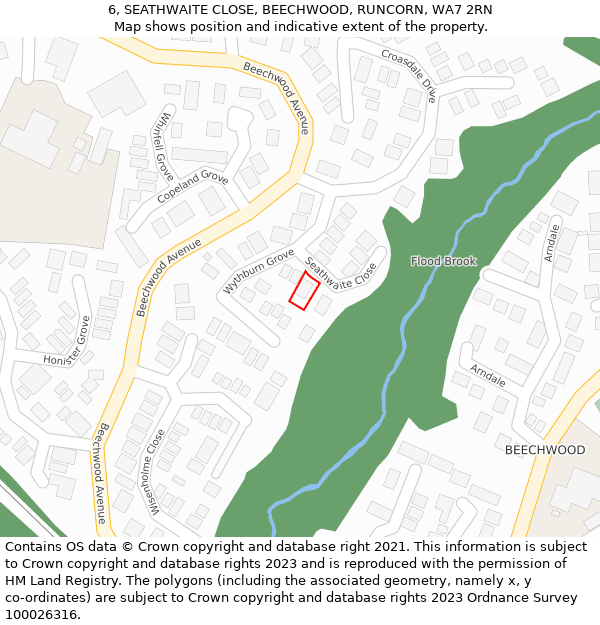 6, SEATHWAITE CLOSE, BEECHWOOD, RUNCORN, WA7 2RN: Location map and indicative extent of plot