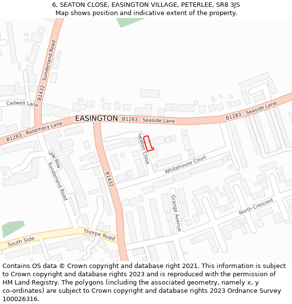 6, SEATON CLOSE, EASINGTON VILLAGE, PETERLEE, SR8 3JS: Location map and indicative extent of plot