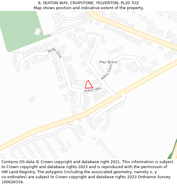 6, SEATON WAY, CRAPSTONE, YELVERTON, PL20 7UZ: Location map and indicative extent of plot