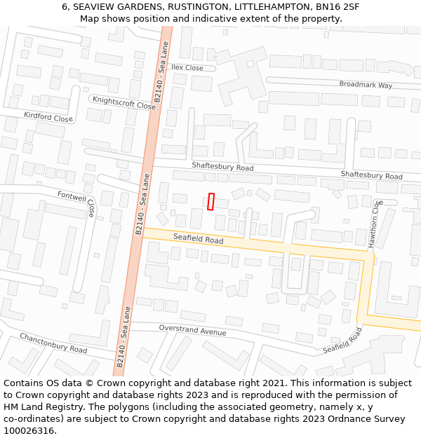 6, SEAVIEW GARDENS, RUSTINGTON, LITTLEHAMPTON, BN16 2SF: Location map and indicative extent of plot