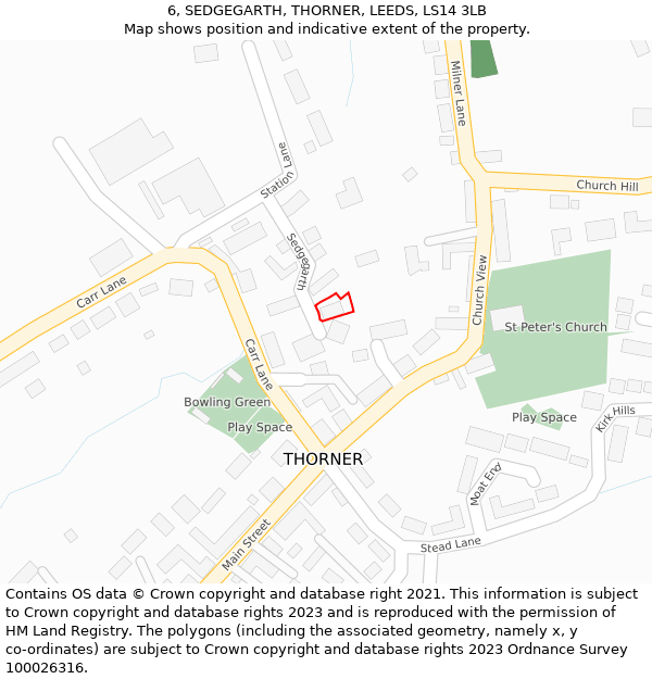 6, SEDGEGARTH, THORNER, LEEDS, LS14 3LB: Location map and indicative extent of plot