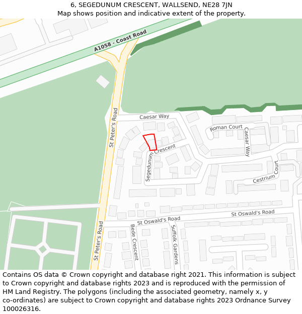 6, SEGEDUNUM CRESCENT, WALLSEND, NE28 7JN: Location map and indicative extent of plot
