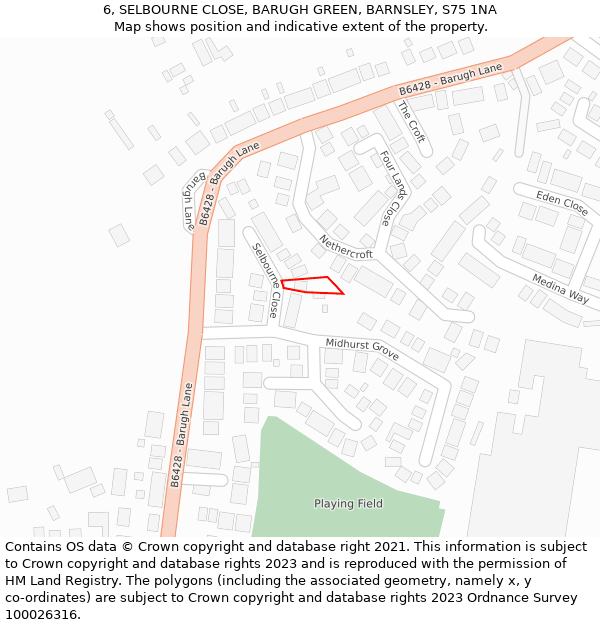 6, SELBOURNE CLOSE, BARUGH GREEN, BARNSLEY, S75 1NA: Location map and indicative extent of plot