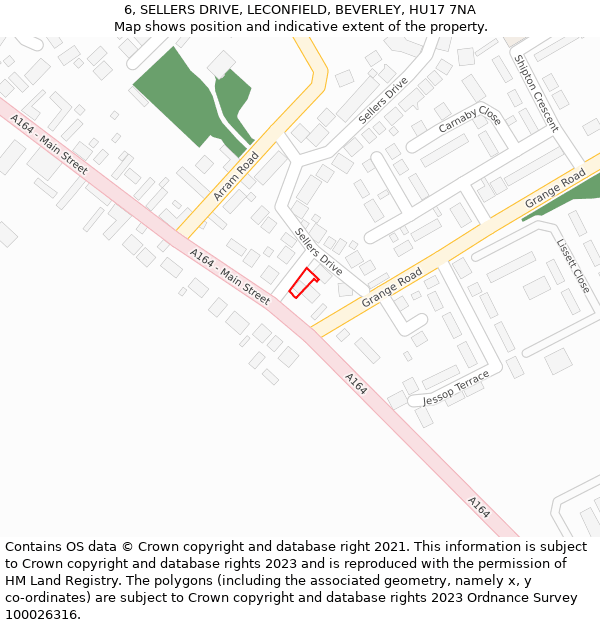 6, SELLERS DRIVE, LECONFIELD, BEVERLEY, HU17 7NA: Location map and indicative extent of plot