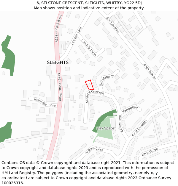 6, SELSTONE CRESCENT, SLEIGHTS, WHITBY, YO22 5DJ: Location map and indicative extent of plot