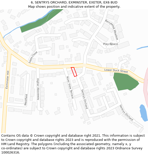 6, SENTRYS ORCHARD, EXMINSTER, EXETER, EX6 8UD: Location map and indicative extent of plot