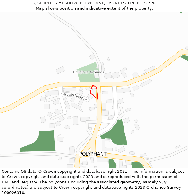 6, SERPELLS MEADOW, POLYPHANT, LAUNCESTON, PL15 7PR: Location map and indicative extent of plot