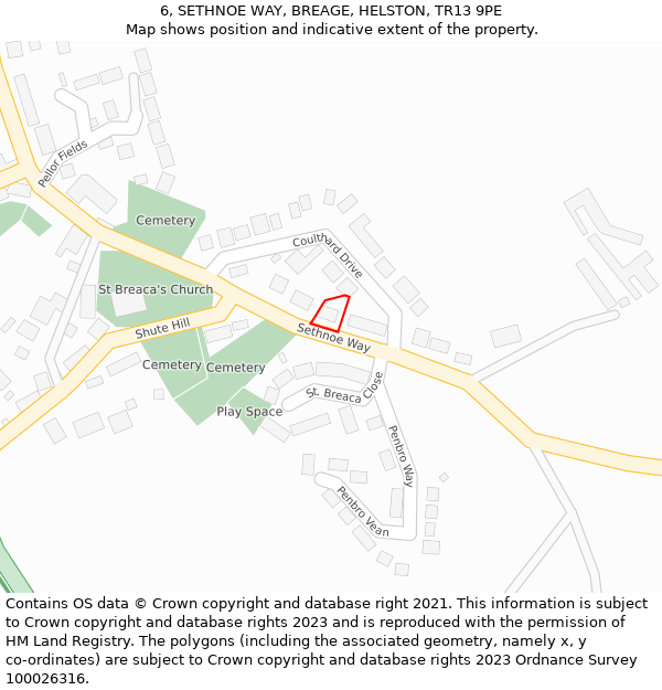 6, SETHNOE WAY, BREAGE, HELSTON, TR13 9PE: Location map and indicative extent of plot