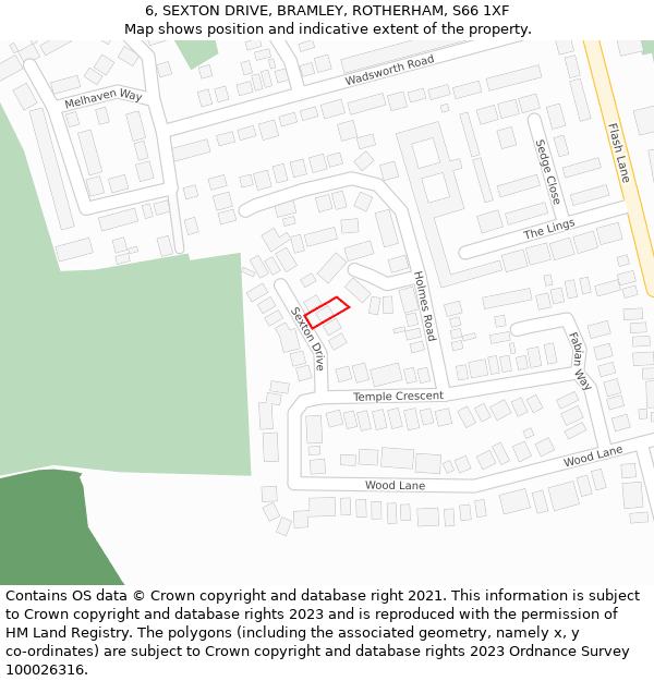 6, SEXTON DRIVE, BRAMLEY, ROTHERHAM, S66 1XF: Location map and indicative extent of plot