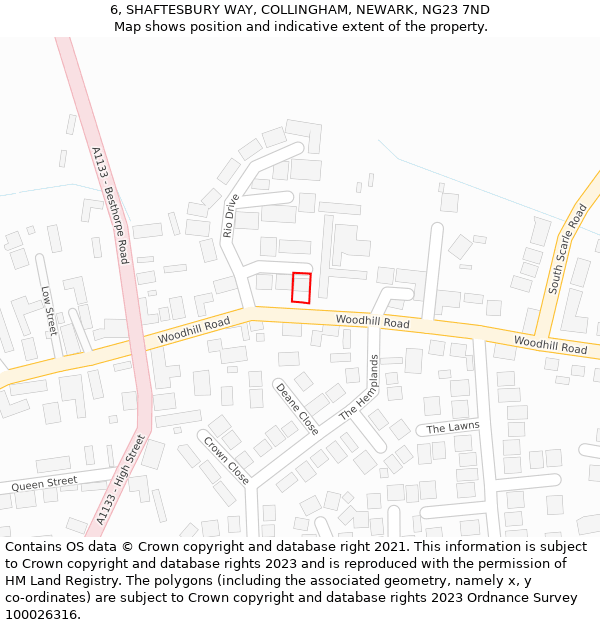 6, SHAFTESBURY WAY, COLLINGHAM, NEWARK, NG23 7ND: Location map and indicative extent of plot