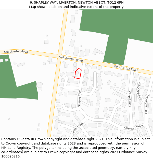 6, SHAPLEY WAY, LIVERTON, NEWTON ABBOT, TQ12 6PN: Location map and indicative extent of plot