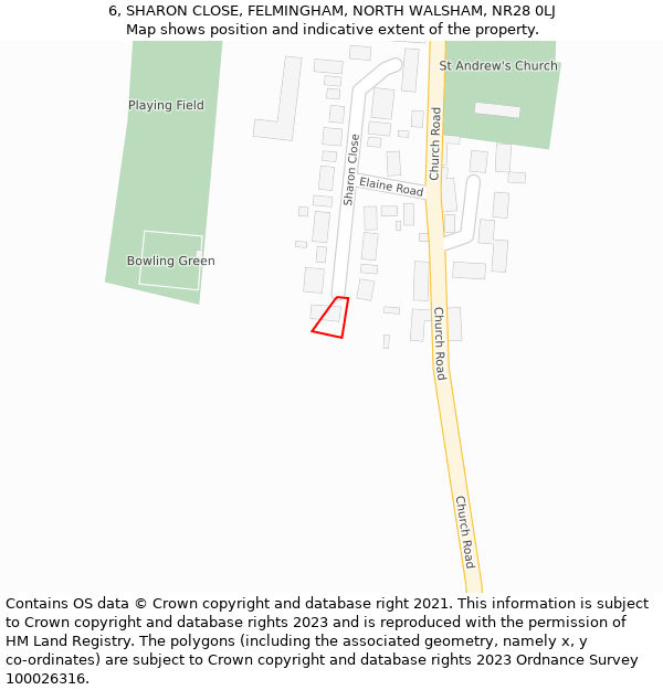 6, SHARON CLOSE, FELMINGHAM, NORTH WALSHAM, NR28 0LJ: Location map and indicative extent of plot