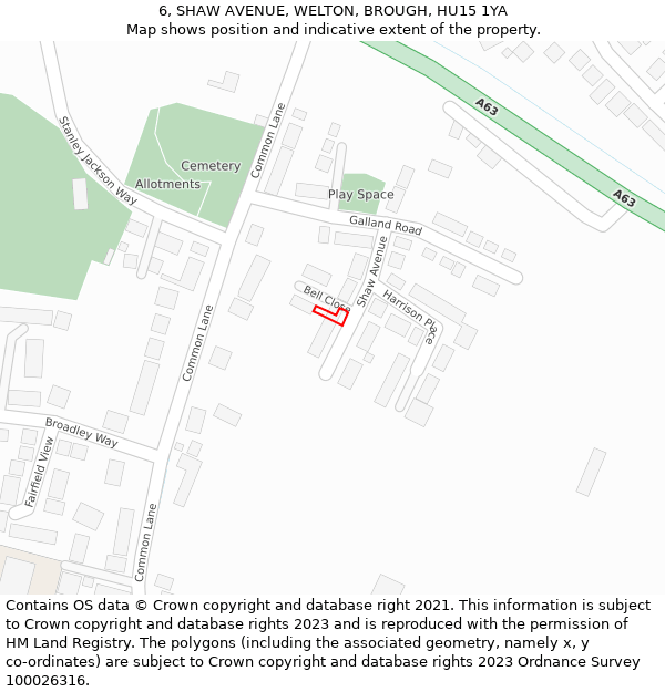 6, SHAW AVENUE, WELTON, BROUGH, HU15 1YA: Location map and indicative extent of plot