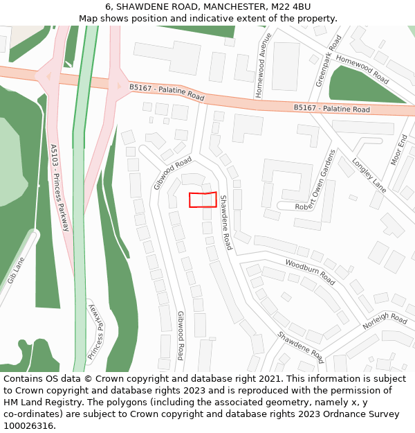 6, SHAWDENE ROAD, MANCHESTER, M22 4BU: Location map and indicative extent of plot