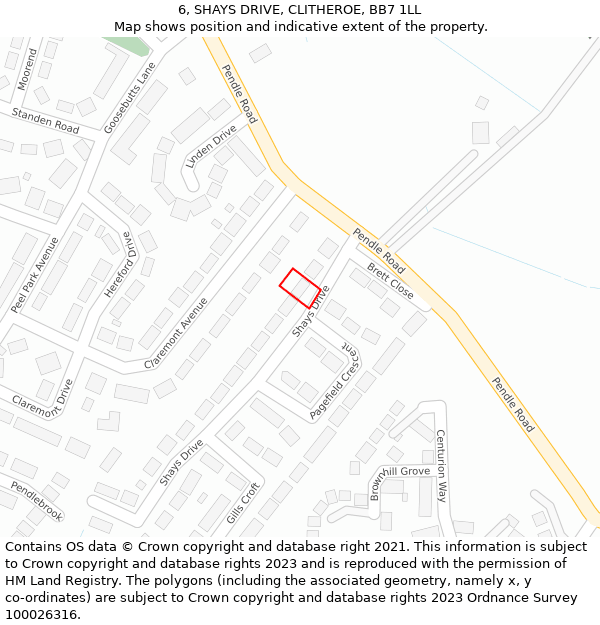 6, SHAYS DRIVE, CLITHEROE, BB7 1LL: Location map and indicative extent of plot