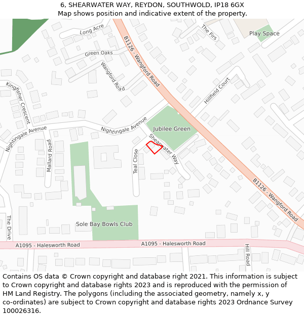 6, SHEARWATER WAY, REYDON, SOUTHWOLD, IP18 6GX: Location map and indicative extent of plot