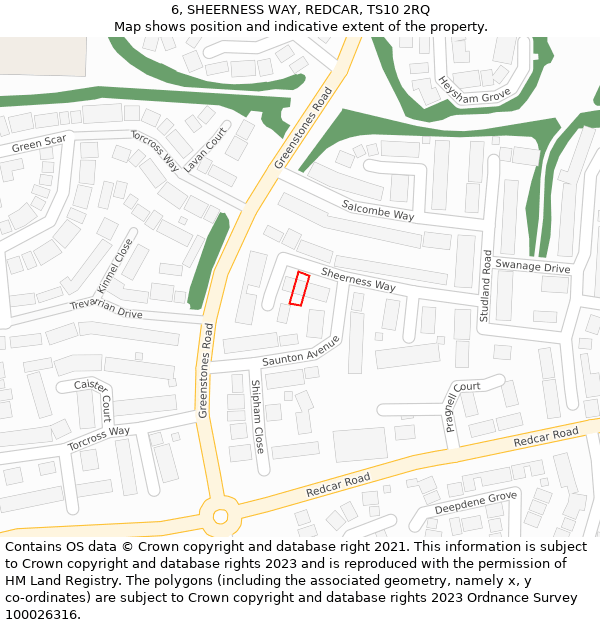 6, SHEERNESS WAY, REDCAR, TS10 2RQ: Location map and indicative extent of plot