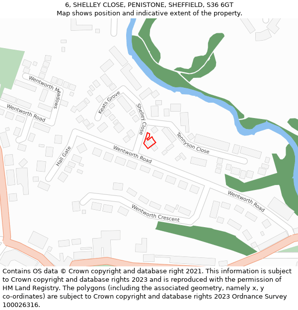 6, SHELLEY CLOSE, PENISTONE, SHEFFIELD, S36 6GT: Location map and indicative extent of plot