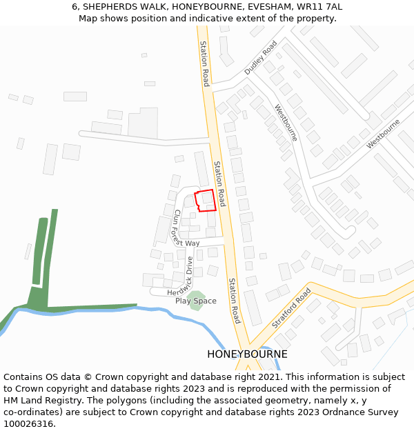 6, SHEPHERDS WALK, HONEYBOURNE, EVESHAM, WR11 7AL: Location map and indicative extent of plot